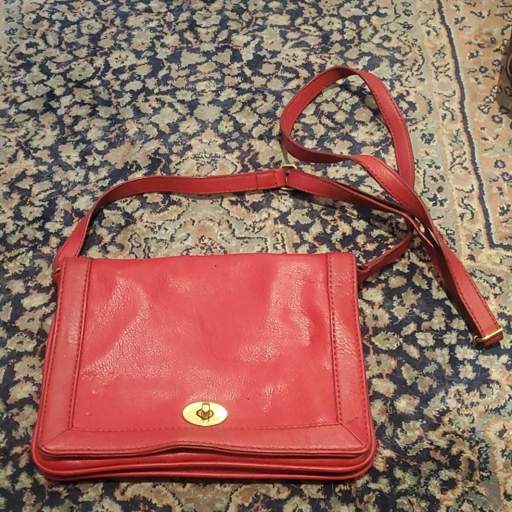 Red leather crossbody J Crew bag